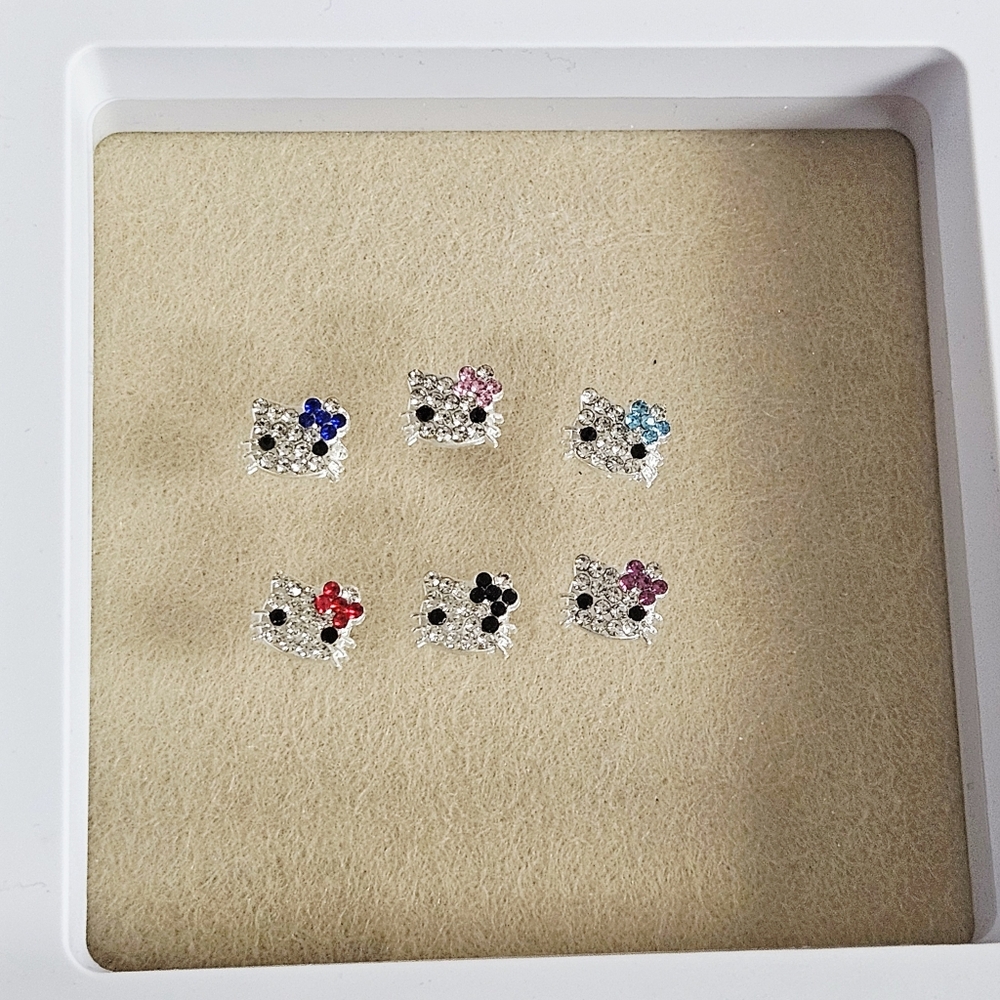 NWT 6pcs HELLO KITTY HEADS SILVER BLING NAIL ART CHARMS! - Picture 7 of 16